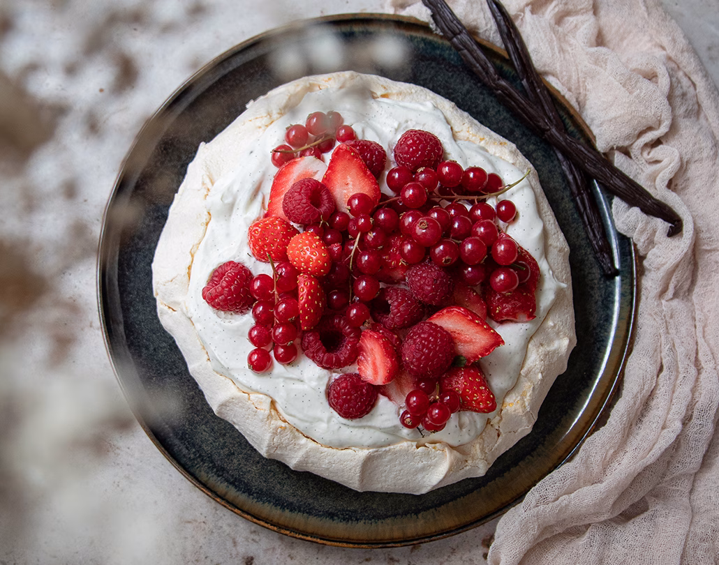 Recette de pavlova fruits rouges vanille Tahiti-Norohy